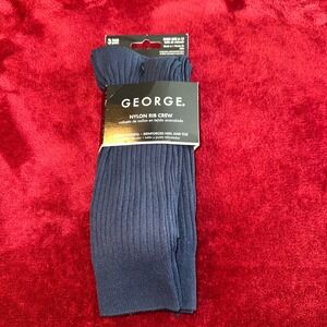 George Mens Rib Crew Socks 3 Pair Pack Navy Blue Shoe Size 6-12 Odor Control